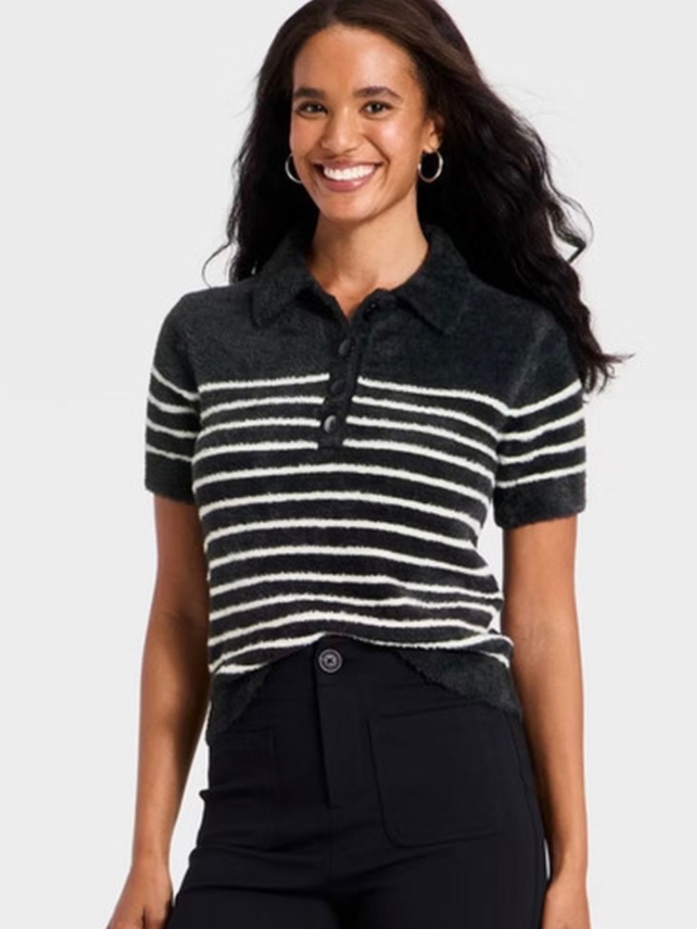 A New Day Women's Short Sleeve Polo Collar Fuzzy Polo T-Shirt. Sz XL.